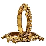 Sukriti Indian Ethnic Gold tone Ghungroo Gold Bangles Bollywood Jewelry for Women & Girls - set of 2 |Size: 2.4