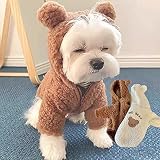 QDPJ Dog Teddy Bear Costume, Teddy Bear Pet Costume,Christmas Pet Costume, Pet Dog Teddy Bear Costume, Fleece Hoodies Cat Coat Dog Winter Costume (Brown+White,S)