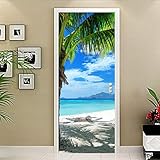 Yelilad Türtapete Selbstklebend TürPoster Tür Aufkleber Für Innentüren 3D Moderne Strand Landschaft Esszimmer Bad PVC Wasserdicht Selbstklebende Wandbild Tapete Für Wände Aufkleber 77x200