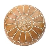 ESSENCE OF MOROCCO Marokkanischer Pouf / Pouf mit Fußstütze, Fußhocker, Ottoman, echtes Leder, naturbraun, handgefertigt, handgenäht mit gesticktem Design, RAK2 (nur Bezug)