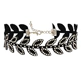 Gualiy Choker Halsband Schwarz Blattform Nieten Breites Halsband Damen Schwarz Gold Chokers für Frauen und M