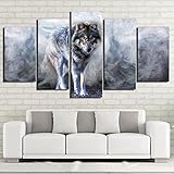 VYQDTNR 5 Stück Wolf von Smokey Mountain Poster Kunstwerk Gemälde Leinwand Kunst für Wohnzimmer Wand Decor - Kein R
