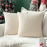 MIULEE 2er Set Samt Kissenbezug Weihnachten Kissenhülle Weihnachtsdeko Dekorative Dekokissen Sofakissen Lendenkissen Wurfkissenbezug Sofa Schlafzimmer 16 x 16 Inch 40 x 40 cm Creme weiß