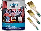 prinzcolor Premium Holzfarbe Holzlack Farbe für Holz Pinsel Schwedenrot 2,5