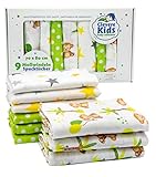 Clevere Kids Mulltücher | 9er-Pack | bedruckt | OEKO-TEX | doppelt gewebt | 70x80 | Spucktücher (Little Monkey Lime)