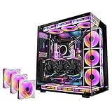 Gaming-Gehäuse, Mid-Tower ATX/M-ATX/ITX, PC-Gaming-Computergehäuse, doppelseitiges gehärtetes Glas und Farblüfter, für Desktop-PCs (Größe: 3 Lüfter)