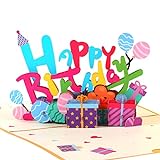 yumcute Pop Up Karte Geburtstag, 3D Geburtstagskarte mit Umschlag, Happy Birthday 3D Pop Up Karte, Pop-Up Karte mit Leere Karte, Pop Up Karten Geburtstag für Familie Freunde Kollegen (Bunt Ballon)