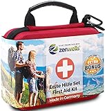 Erste Hilfe Set Outdoor, Fahrrad, Wandern Zubehör mit Zeckenkarte, Signalpfeife und Pinzette - Dein Notfall First Aid Kit nach DIN 13167