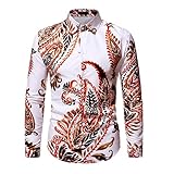 Herren Langarmhemd mit Kerbe Revers Fashion Colorblocking Druck Trend Streetwear Casual Button-Down-Hemden L