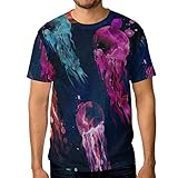 Herren T-Shirt Aquarell Quallen Kurzarm T-Shirt Gr. XXL, M