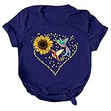 Damen süße Sonnenblume Grafik T Shirts Brief Druck Kurzarm Rundhals Sommer Casual Baumwolle Tees Tops - Plus Size T-Shirt für Frauen Sommer Blume Casual Kurzarm Tees Tops Tunika Tops, 04 Blau, XXL