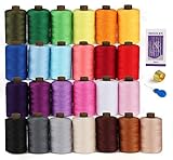 ilauke Nähgarn Set 25 Farben, 800 Yard je Rolle mit Nadel-Einfädler und Nadeln, Qualitätsgarn Overlock Garn für Overlock-Nähmaschinen, Vorgewickelte Spule für Bruder Sänger Janome M