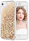 WLOOO Handyhülle für iPhone SE 2020, iPhone 6 6s 7 8 Glitzer Hülle, Glitter Flüssig Treibsand Weich Silikon TPU Bumper Original Schutzhülle Mädchen Frauen Case für iPhone SE 2020/6/6S/7/8 Gold Silb