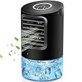 Mobiles Klimagerät Verdampfungskühler Tragbare Klimaanlage Lüfter, Personal Fan Desk Fan Space Air Cooler Tischventilator Luftzirkulator Ultra-Ruhigreiniger Kühllüfter mit Griff und 7 Farben LED-L