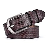 GELTDN Männer Echtes Leder Gürtel Vielseitige Frauen Rindslederprägung Legierung Pin Schnalle Gürtel (Color : Brown, Size : 125 cm)