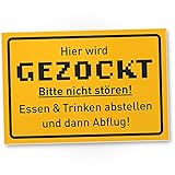 DankeDir! Hier wird gezockt - Kunststoff Schild - Partydeko Zocker Geschenkidee Deko Spielzimmer Schüler Türschild Zimmer Party - Teenager Geschenk Gamer Geburtstagsgeschenk Dekoration Jug