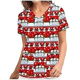 Kasacks Damen Pflege Motiv Sommer Weihnachtsdruck V-Ausschnitt Mock Wrap Scrub Unisex Top LäSsig Sommer Arbeitsuniform Bluse T-Shirt Uniformen Einfarbig Kurzarm Gute QualitäT V-Neck Top