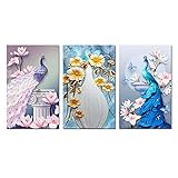 IKLOP 3 teilig leinwand wanddeko Bilder Abstrakt 3 Teilig Wandbild 3 Teilig Leinwand Bild Feng Shui Pfau Kunst bereit Wand Wohnzimmer Kunst Design HD Druck häng