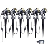 Gartenleuchte, GEEDIAR 6 Stücke Gartenstrahler Warmweiß COB LED Gartenleuchten mit Erdspieß IP65 Wasserdicht LED Gartenstrahler mit Stecker für Außen Garten R