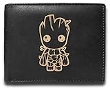 Marvel Baby Groot Leder Lasergravur Minimalistisch Dünn Schwarz RFID-Blocking Multi Taschen Kreditkartenetui Oraganizer Herren Geldbörsen UD7241