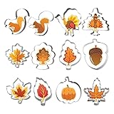 Taerausi Ausstechformen Set von 12, Herbst Thanksgiving Stil Ahornblatt Form Edelstahl Keksausstecher Form, Cartoon Backform, lustige DIY Fondant Werkzeug Gebäck Keks Kuchen Back