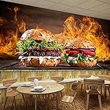 IWJAI vlies tapeten kleister Burger, Rindfleisch, Flamme Tapete Modern Klassisch Opulent für Schlafzimmer, Wohnzimmer oder Küche Tapeten Vliestapete Vlies Tap