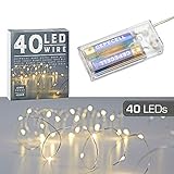 40 LED Mikro Draht Lichterkette warmweiß silber Batterie Deko Beleuchtung Weihnachten Timer (1 x 40 LED Mikro-Draht Lichterkette)