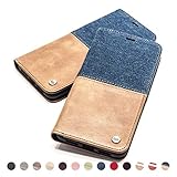 QIOTTI Hülle Kompatibel mit Galaxy S8 Plus Galaxy S8+ Ledertasche aus Hochwertigem Leder RFID NFC Schutz mit Kartenfach Standfunktion in (Denim Cognac)