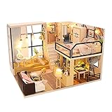 SM SunniMix DIY Puppenhaus mit Möbeln Plus LED Licht Holz Cottage H