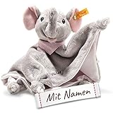 Steiff Elefant Schmusetuch mit Namen Bestickt, Trampili Baby & Kleinkinder Spielkamerad & Einschlafhilfe, Kuscheltuch Schnuffeltuch Trampili (Rosa / Grau)