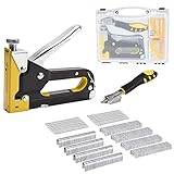Handtacker Set für Holz und Garten, 3-in-1 Werkzeugtacker mit Klammern und Klammerentferner, Leistungsstarke Tackerpistole mit regulierbarer Schusskraft, inkl. 900