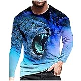 wuitopue Herren-Shirts Verkauf Verkauf Gentleman Mann O-Ausschnitt Langarm Casual T-Shirt Herbst Druck Lose Bluse Tops UK Stock Winter Warm Tops Bluse UK Größe S-XXXXXL, blau (1), XXL