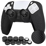 Benazcap Zubehör für PS5 Controller, Silikon Anti-Rutsch Controller Hülle Grip Skin x 1 (Schwarz) mit PRO FPS Thumbsticks Performance Thumb Grips Aufsätze x 10 (5 Paar)