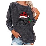 Weihnachten Oversize Shirt Damen Baseball Shirt Damen leinenmantel Damen Sommer Print Shirt Strickpullover lang Sweat Rock Damen Tshirt Damen modern Damen Sweatshirt lang weise Bluse D