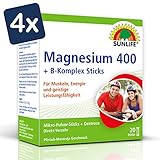 SUNLIFE Magnesium 400 + B-Komplex Sticks: für Muskeln, Nerven und mehr Energie, 20 Sticks à 2,5g - 4er Pack