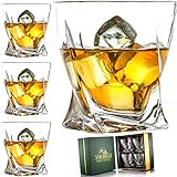 Amerigo Premium Whisky Gläser 4-teiliges Set in Luxus-Geschenkbox - Twist Whisky Gläser für Scotch, Bourbon & altmodische Cocktails (340ml) - Whisky-Geschenk für Männer - Vatertagsgeschenk - Bar-S