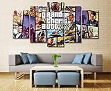 Airxcn Drucke auf Leinwand Home Decor Poster HD-Drucke Leinwand 5 Stück Modular GTA 5 Spiel Wohnzimmer Kunst dekorative M