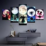 Wandbilder Wohnzimmer 5 Teilig Leinwand Bilder Wohnzimmer Wandbild XXL Modern Poster Anime Demon Slayer Bild Wand Deko Wandbilder Schlafzimmer Dekoration Mit Rahmen 100x55 CM DKSJH