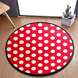 Moderner Teppich mit weißen Punkten, rund, für den Innen- und Außenbereich, 92 cm, Rot / Weiß