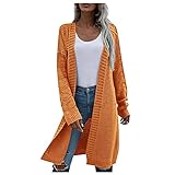 BAODANA Cardigan Jacke Damen Lange Leicht Strickjacke Open Front Mantel mit Taschen Dünner Strickmantel Frauen Frühling Herbst Strickmantel Einfarbig Loose Fit Outwear Grobstrick