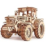 Wood Trick Modell eines mechanischen Traktors aus Holz für Erwachsene und Kinder - Detailliert und robust - Gummibandmotor - 2 Geschwindigkeiten - 3D-Holzp