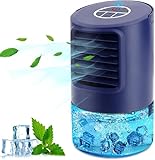 Mobile Klimageräte Mini Luftkühler, Mobile Klimaanlage Leise, Air Cooler Klimagerät Mini 4 in 1 Ventilator, Luftbefeuchter, 3 Geschwindigkeiten, 7 LED Luftkühler Klein für Zuhause und Bü