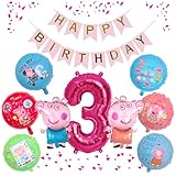 Peppa Wutz / Pig Girls XXL Geburtstags Set Folienballon Happy Birthday Banner Zahl 3 Kindergeburtstag Geburtstag Peppa Pepa Pig Schwein Folien Ballon Kinder Party Deko Dekoration Rosa Pink