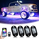 Auto RGB LED Rock Licht Kit, Multicolor Hell Neon Light mit APP/RF-Steuerung,DIY Musikmodus Wasserdichtes Under Glow Light Kits für Auto Geländewagen SUV