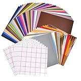 QLOUNI 60 Stück 30.5cm x 30.5cm Vinylfolie, 10 Blättern Transferband, Wärmeübertragungsfolie für DIY T-S