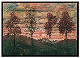 Egon Schiele - Vier Bäume Leinwandbild 80x60 cm im Bilderahmen / Wandbild / Schattenfugenrahmen /