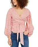 Michael Michael Kors Womens Plaid Metallic Wrap Top Orange M