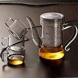 Teekannen Filter Tee Set Glass Tee Set Hitzebeständige Edelstahl Liner Tee Maker Black Tee Cup UOMUN (Color : B)