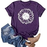 Damen Sommer Kurzarm Löwenzahn Gedruckt T Shirt Blusen T-Shirt O-Ausschnitte Loose Oversize Shirt Einfarbig Casual Oberteile Top Tee Shirts Leicht Frauen Teenager Mädchen Tops Hemd B