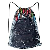 fudin Unisex Wasserdicht Kordelzug Rucksack Rahmen Weihnachten Spielzeug Baum Schnee Raum Turnbeutel Sporttasche für Yoga Freien Schule Strand Schw